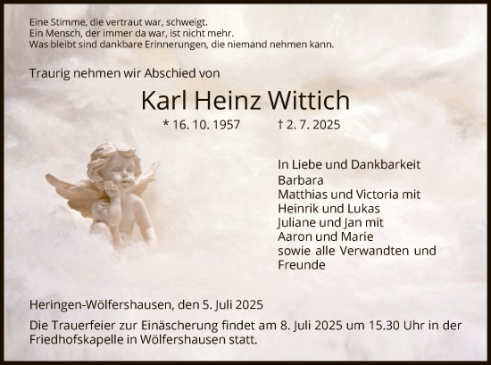 Traueranzeige von Karl Heinz Wittich von HZ