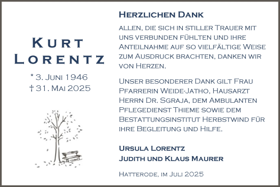 Traueranzeige von Kurt Lorentz von HZ