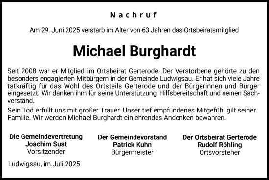 Traueranzeige von Michael Burghardt von HZ