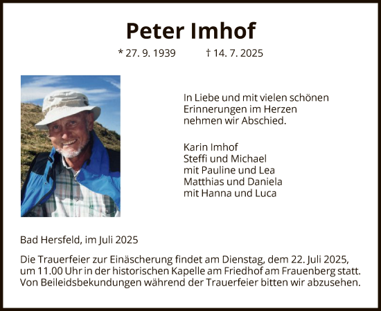 Traueranzeige von Peter Imhof von HZ
