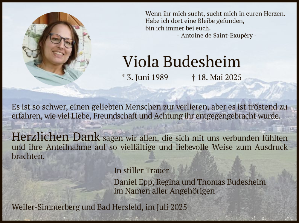  Traueranzeige für Viola Budesheim vom 12.07.2025 aus HZ