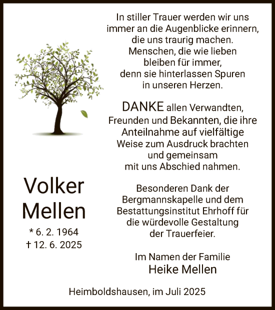 Traueranzeige von Volker Mellen von HZ
