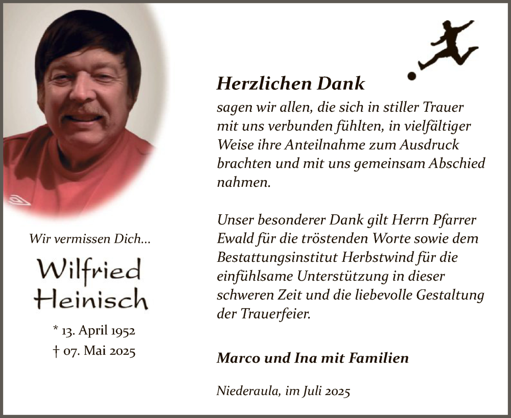  Traueranzeige für Wilfried Heinisch vom 19.07.2025 aus HZ