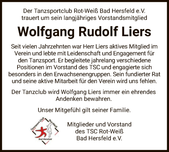 Traueranzeige von Wolfgang Rudolf Liers von HZ