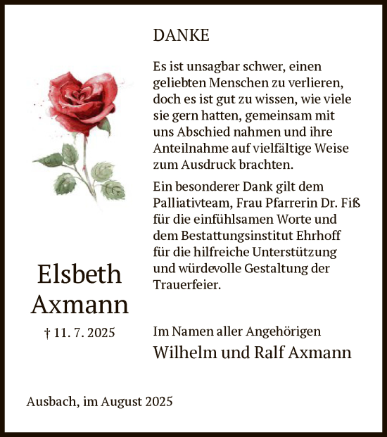 Traueranzeige von Elsbeth Axmann von HZ
