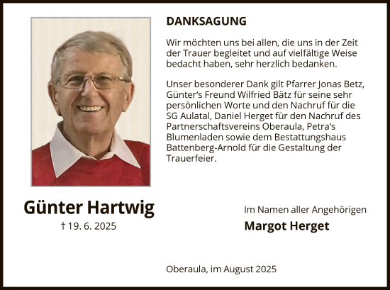 Traueranzeige von Günter Hartwig von HNAHZ