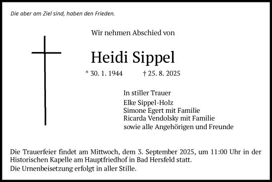 Traueranzeige von Heidi Sippel von HZ