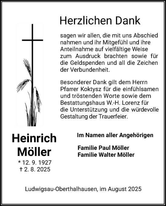 Traueranzeige von Heinrich Möller von HZ