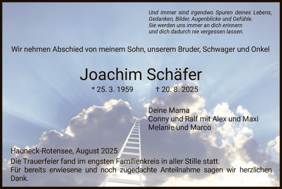 Traueranzeige von Joachim Schäfer von HZ