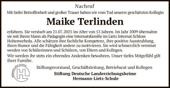 Traueranzeige von Maike Terlinden von HZ