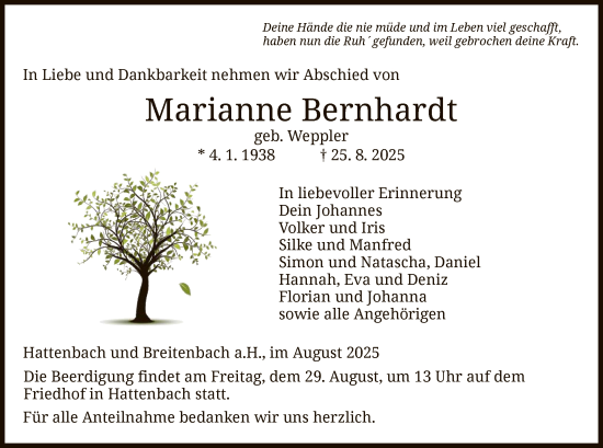 Traueranzeige von Marianne Bernhardt von HZ