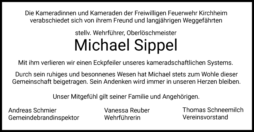  Traueranzeige für Michael Sippel vom 09.08.2025 aus HZ