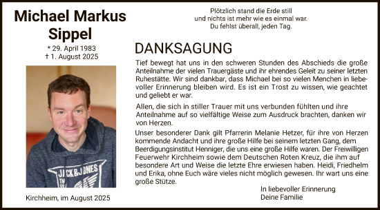 Traueranzeige von Michael Markus Sippel von HZHN