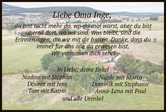 Traueranzeige von Oma Inge  von HZ