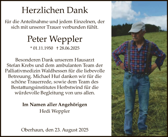 Traueranzeige von Peter Weppler von HZ