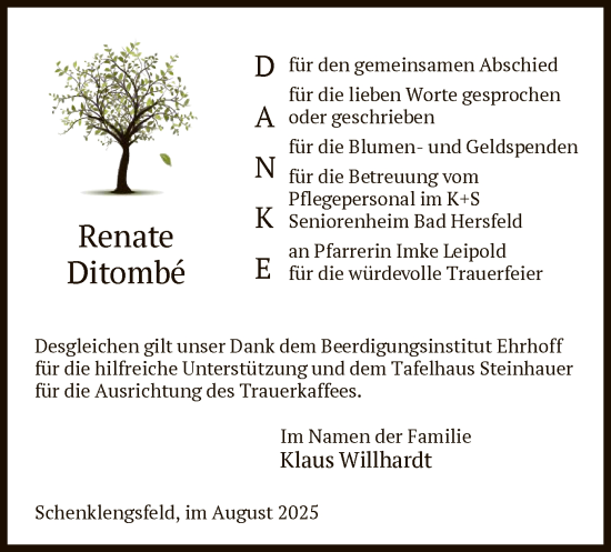 Traueranzeige von Renate Ditombé von HZ