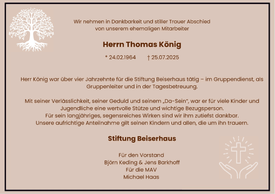 Traueranzeige von Thomas König von HNAHZ