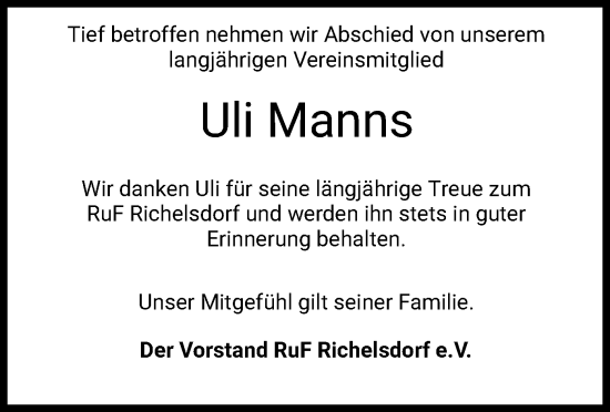 Traueranzeige von Uli Manns von HZ