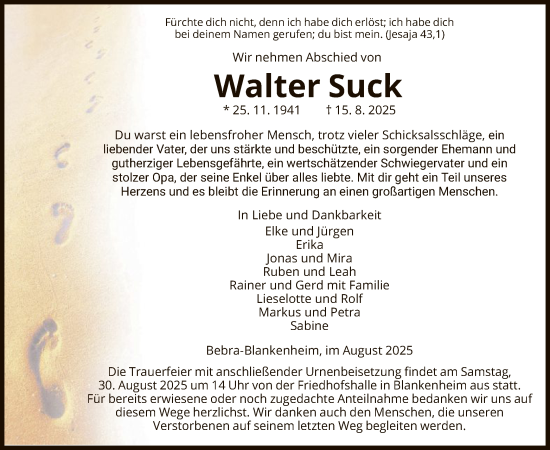 Traueranzeige von Walter Suck von HZ