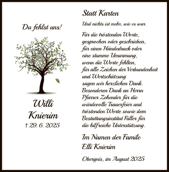 Traueranzeige von Willi Knierim von HZ