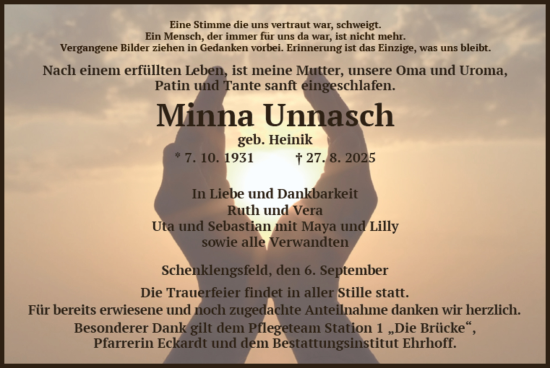 Traueranzeige von Minna Unnasch von HZ