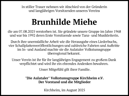 Traueranzeige von Brunhilde Miehe von HZ