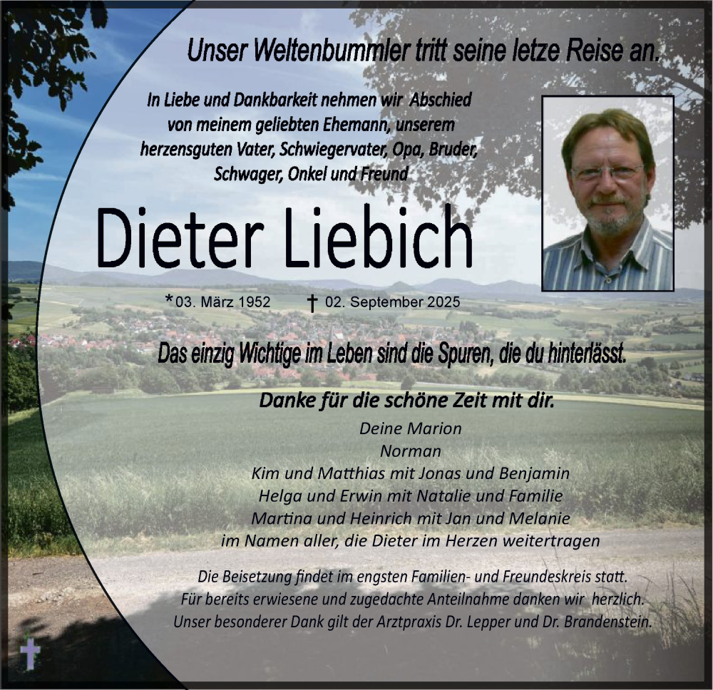  Traueranzeige für Dieter Liebich vom 20.09.2025 aus HZHN