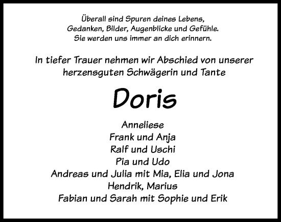 Traueranzeige von Doris  von HZ