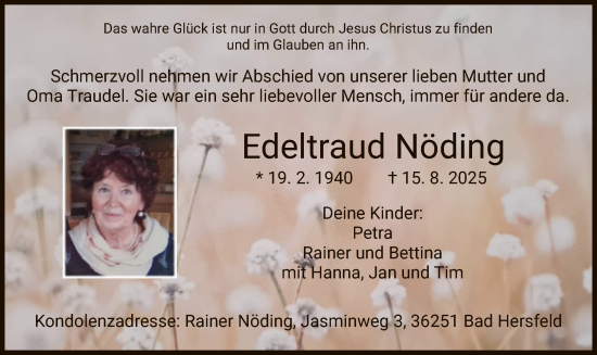 Traueranzeige von Edeltraud Nöding von HZ