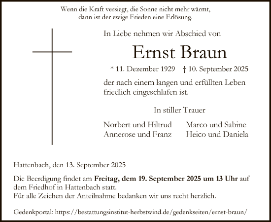 Traueranzeige von Ernst Braun von HZ