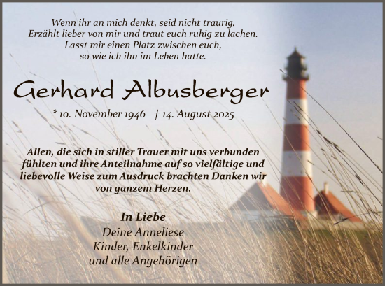 Traueranzeige von Gerhard Albusberger von HZ
