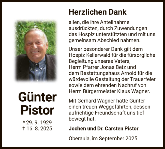 Traueranzeige von Günter Pistor von HNAHZ