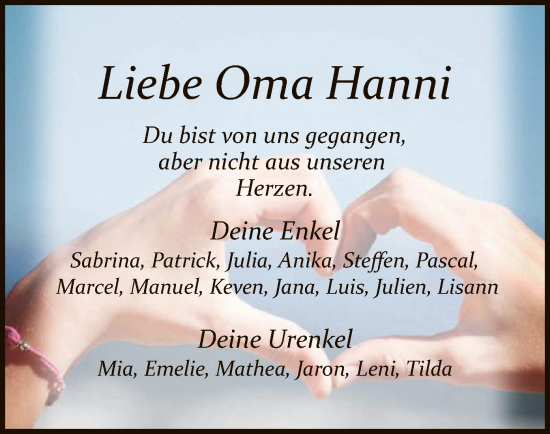 Traueranzeige von Hanni Thierling von HZ