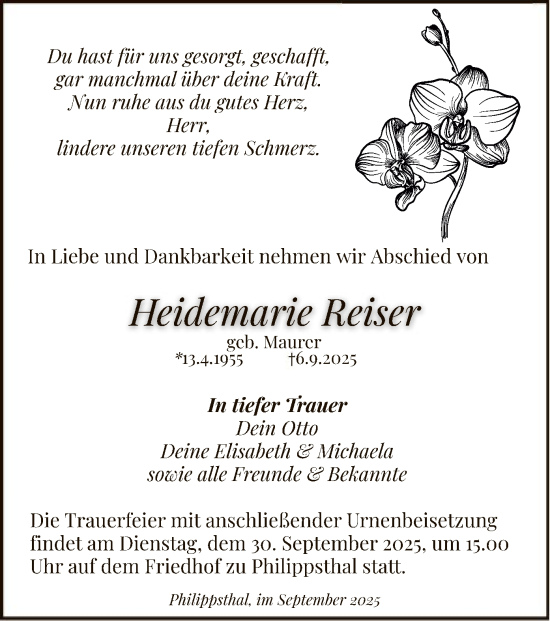 Traueranzeige von Heidemarie Reiser von HZHN