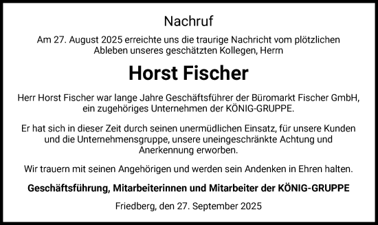 Traueranzeige von Horst Fischer von HZ