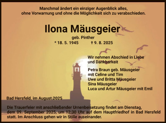 Traueranzeige von Ilona Mäusgeier von HZHN