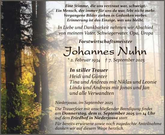 Traueranzeige von Johannes Nuhn von HZ