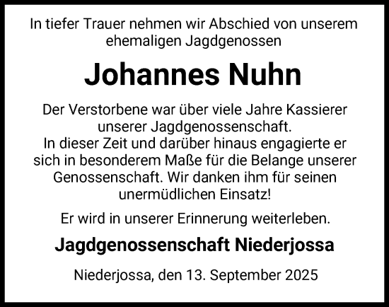 Traueranzeige von Johannes Nuhn von HZ