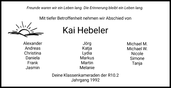 Traueranzeige von Kai Hebeler von HZ