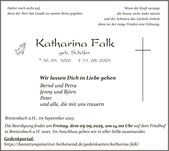 Traueranzeige von Katharina Falk von HZ