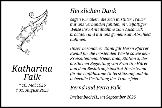 Traueranzeige von Katharina Falk von HZ