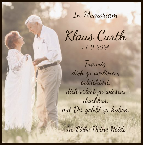 Traueranzeige von Klaus Curth von HZHN