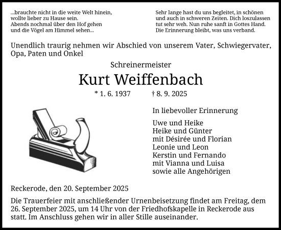 Traueranzeige von Kurt Weiffenbach von HZ