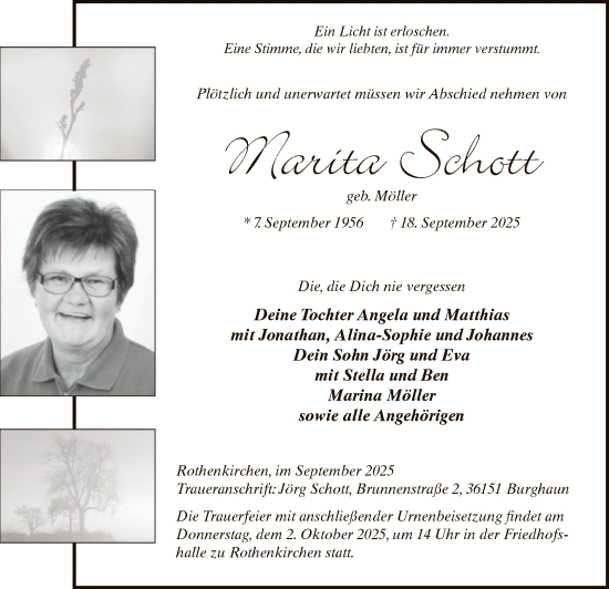 Traueranzeige von Marita Schott von HZHN