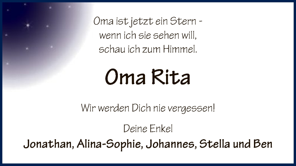  Traueranzeige für Rita  vom 27.09.2025 aus HZHN