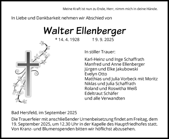 Traueranzeige von Walter Ellenberger von HZ