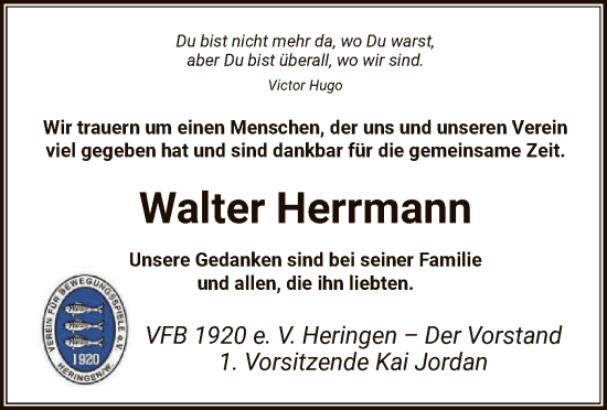 Traueranzeige von Walter Herrmann von HZ