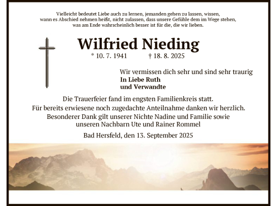 Traueranzeige von Wilfried Nieding von HZ