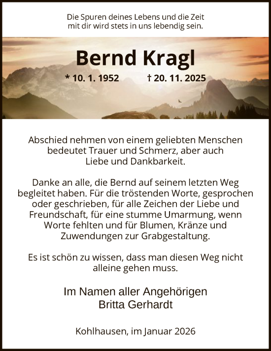 Traueranzeige von Bernd Kragl von HZ