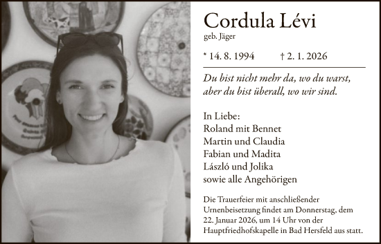 Traueranzeige von Cordula Lévi von HZ
